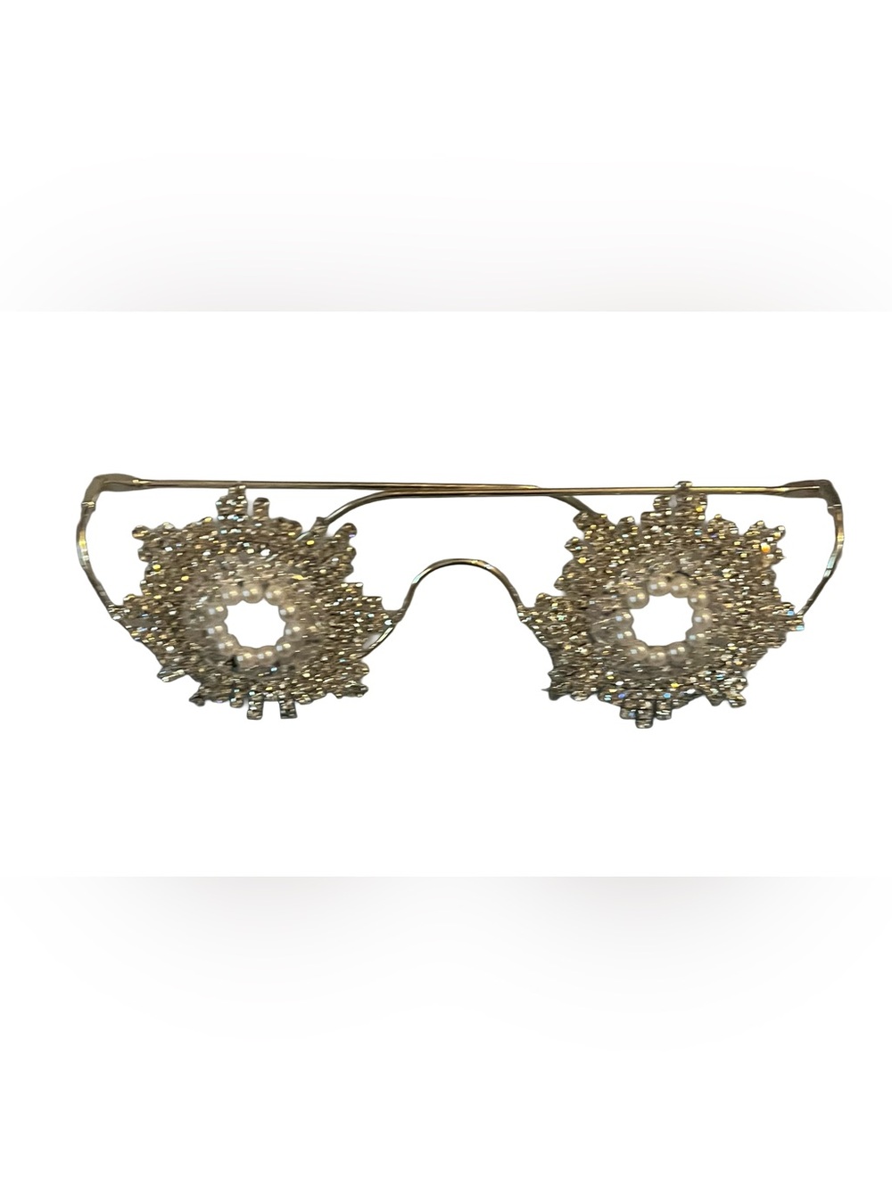 Starburst Silhouette Glam Rhinestone/Pearl Open Lens Glasses